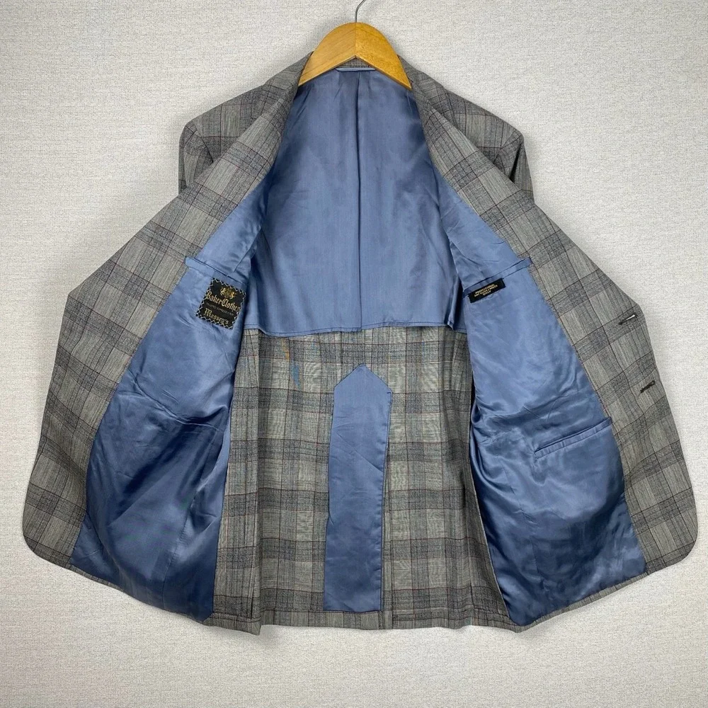 Vtg Bespoke 2 Piece Suit Mens 36R Gray Windowpane Plaid Dandy Heritage Ivy